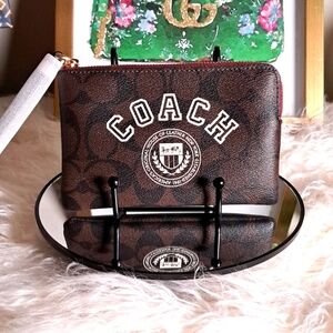 Coach NWTs Corner Zip Varsity Wristlet
